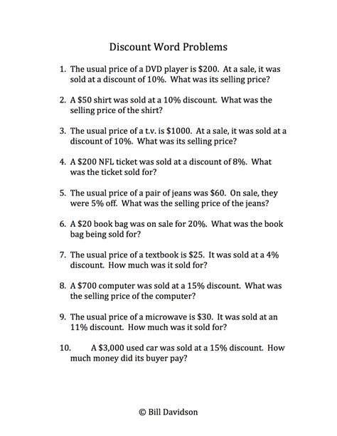 Remedial Discount Interest Word Problems The Davidson Group