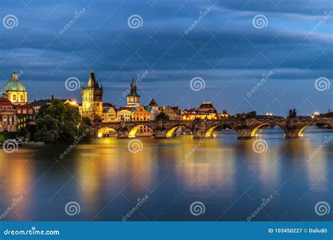 View of the Vltava River and the Bridges Shined with the Sunset Stock ...