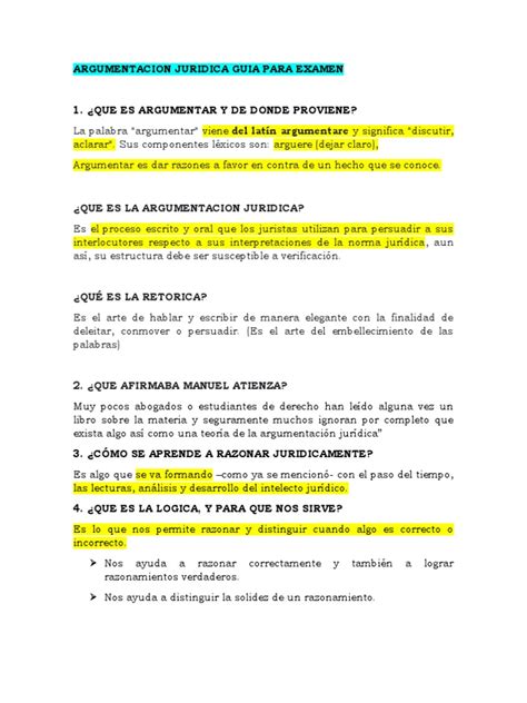 Argumentacion Juridica Guia Para Examen Pdf Pensamiento Teoría De La Argumentación