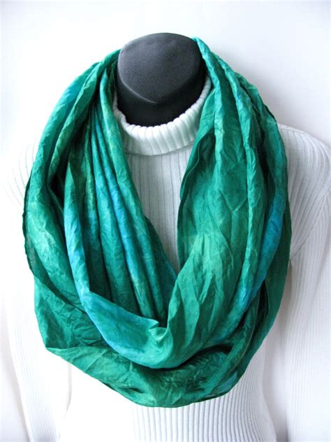 Hand Dyed Silk Infinity Scarf Emerald Green Scarf Turquoise Etsy