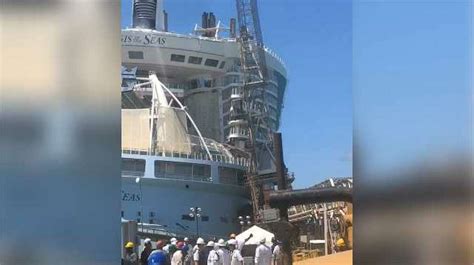 Caught On Camera Large Crane Falls Onto Gigantic Cruise Ship