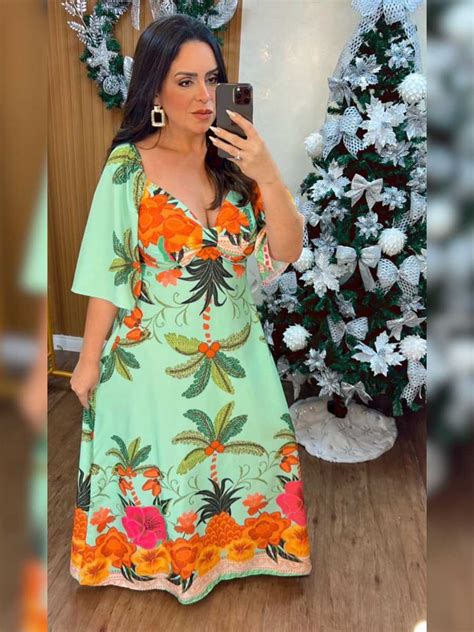 Vestido Longo Bojo E Elástex Estampado Lu Modas Roupas e