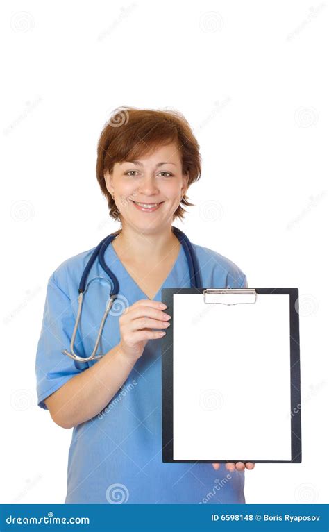 Doctor Holding Blank Paper Sheet Isolated Stock Photo Image Of