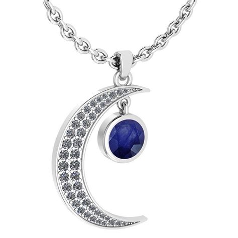 Lot Certified 176 Ctw Blue Sapphire And Diamond Moon Necklace For