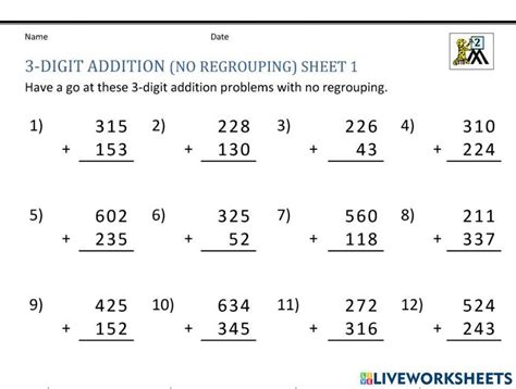 Three Digit Addition Without Regrouping Worksheet Live Worksheets Worksheets Library