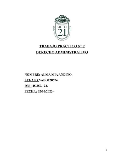 Tp N Derecho Administrativo Almi Trabajo Practico N Derecho