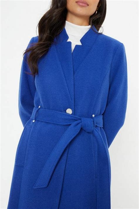 Jackets And Coats Blue Collar Detail Belted Wrap Coat Wallis