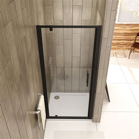 Bathroom Black Pivot Shower Door Enclosure Aica Shower Cubicle — Aica