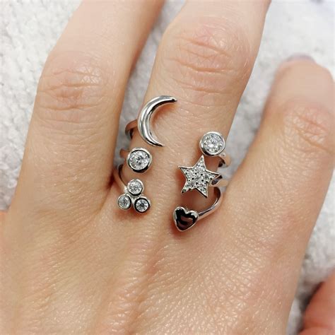 Boho Sun Moon Stars Cz Diamond Ring Silver Open Statement Etsy