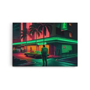 Miami Vice Retro Neon Lights Street Classic Car Wall Art Print, Wall ...