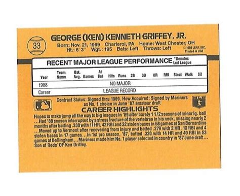 Donruss Ken Griffey Jr Rated Rookie Card Rc Mariners Ebay