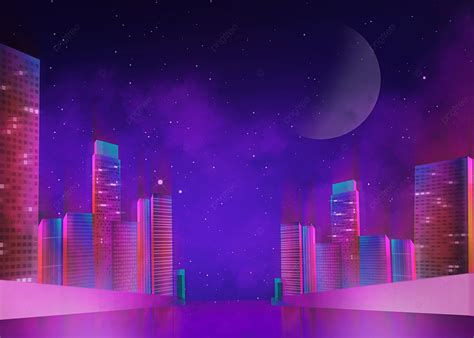 Purple Abstract Night Sky Neon City Background, City Light And Shadow ...