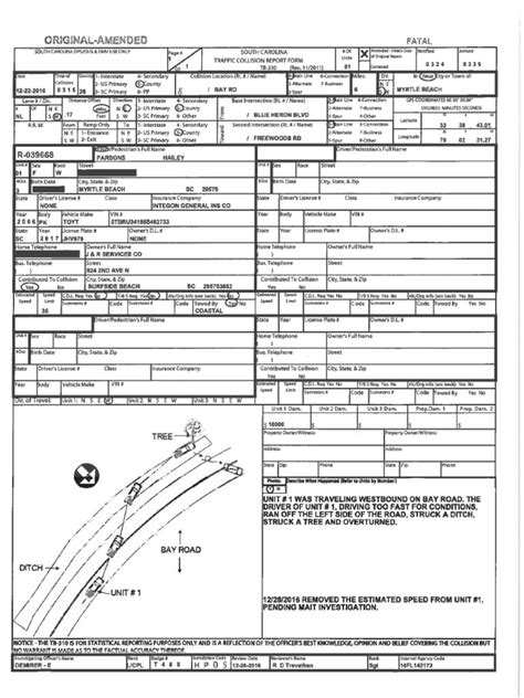 South Carolina Traffic Collision Report Form