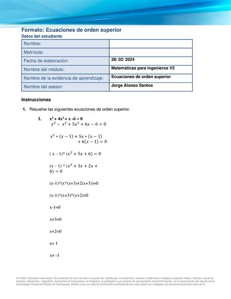 Ecuaciones De Orden Superior Tarea Uveg Derechos Reservados El