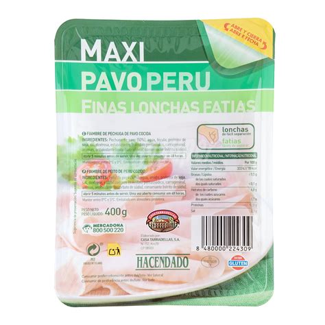 Hacendado Fiambre Pavo Lonchas Finas Maxi Paquete 400 G