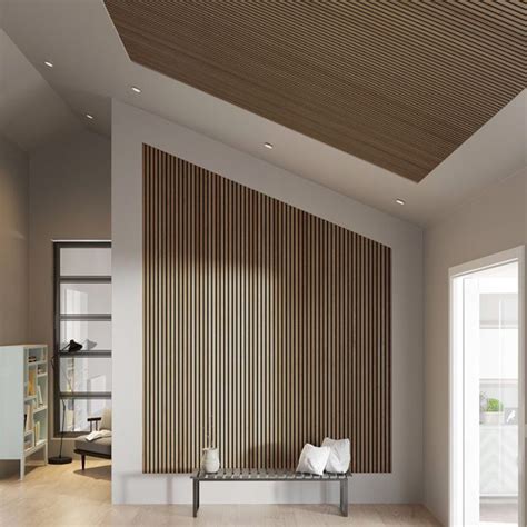 Pet And Slatted Wood Veneer Acoustic Panel Sound Absorption Panel For