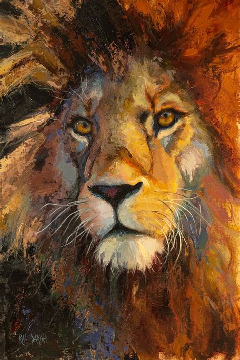 Oil painting by Kat Dakota using palette knife. Face of a lion "Lion of ...