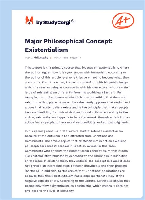 Major Philosophical Concept Existentialism Free Essay Example