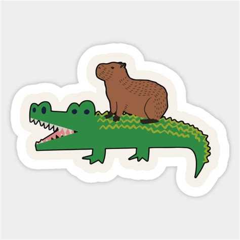 Funny Capybara Riding a Crocodile - Capybara - Sticker | TeePublic