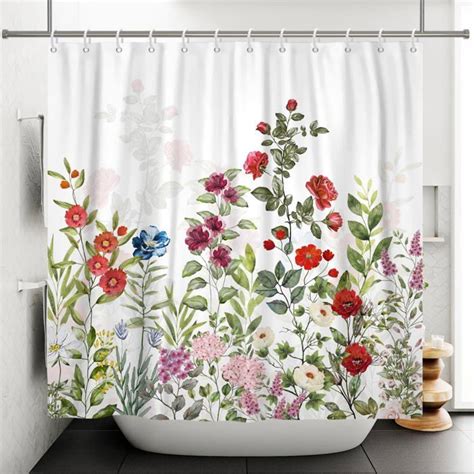 Rideau de Douche Fleurs 150x180 cm Printemps Rouge Blanc Rose coloré