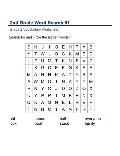 2nd Grade Word Search Best Coloring Pages For Kids