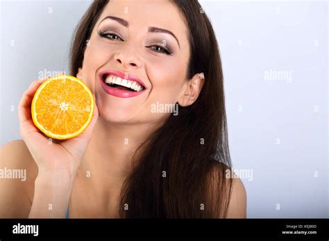 Beautiful Toothy Laughing Emotional Brunette Woman With Healthy Skin