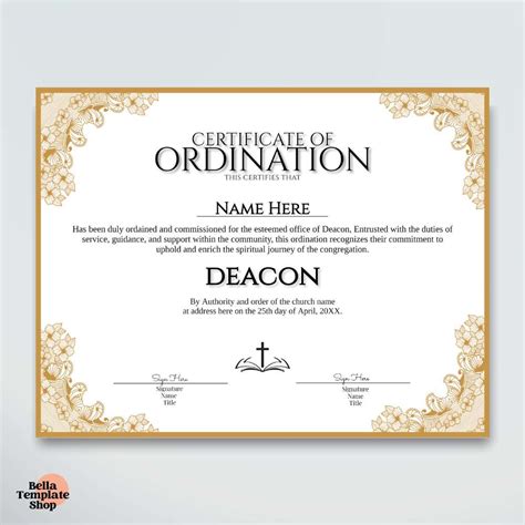 Certificate Of Ordination Deacon Bella Template Shop