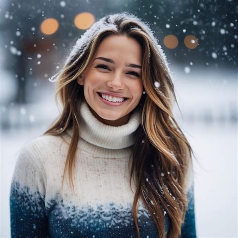 Beautiful Long Haired Blonde Posing In The Snow Premium AI Generated