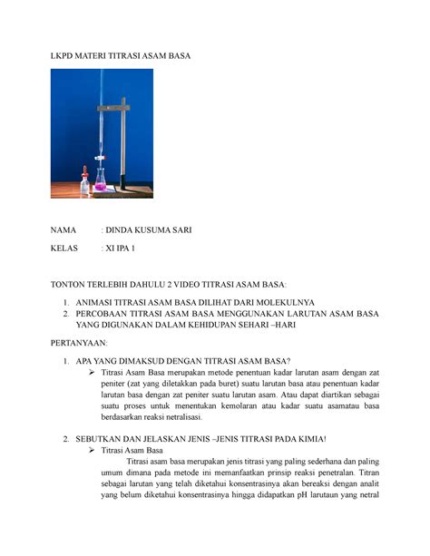 Lkpd Titrasi Asam Basa Dinda Lkpd Materi Titrasi Asam Basa Nama