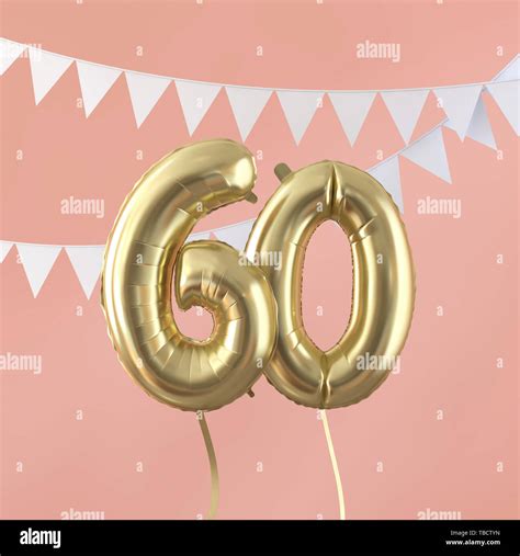 Happy 60th Birthday Party Celebration Gold Balloon And Bunting 3d