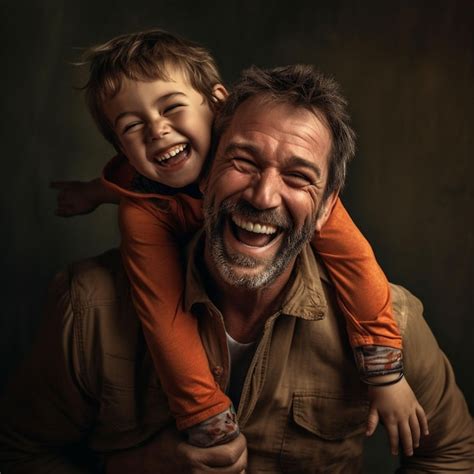 Feliz Padre De Familia Amoroso Y Su Hijo Jugando Y Abraz Ndose Al Aire