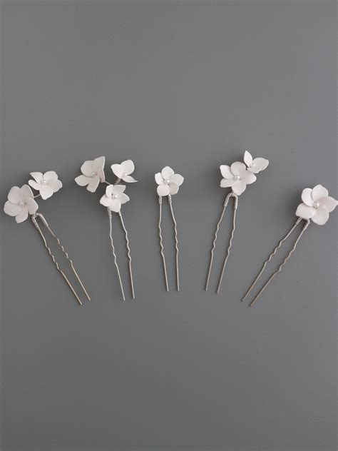 Bride White Flower Wedding Hair Pins Bridal Floral Headpiece Etsy