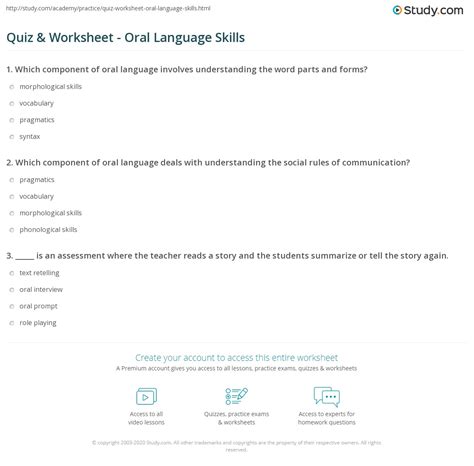 Quiz And Worksheet Oral Language Skills