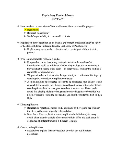 Psyc Replication Notes Psychology Research Notes Psyc How To