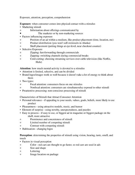 Exposure Attention Perception Comprehension Studocu