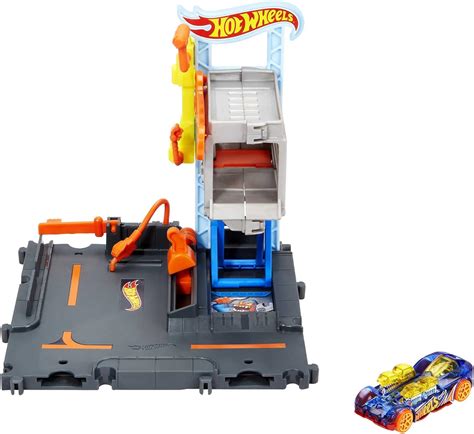 Amazon Hot Wheels City Toy Car Track Set Downtown Repair Station Playset With 1 64 Scale