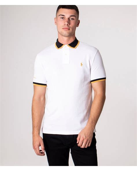 Polo Ralph Lauren Custom Slim Fit Contrast Collar Polo Shirt In White