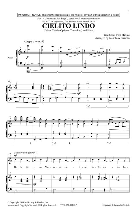 Cielito Lindo by Juan Tony Guzmán Sheet Music for Unison Choir at Sheet