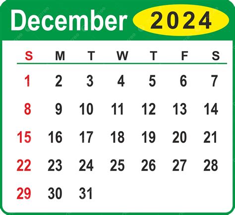 December 2024 Single Month Calender Design Vector December 2024 Single