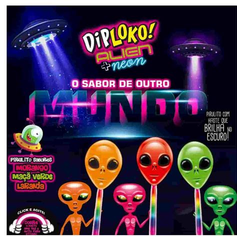 Pirulito DipLoko Alien Neon 30 Unidades Mercadoce Mercadoce