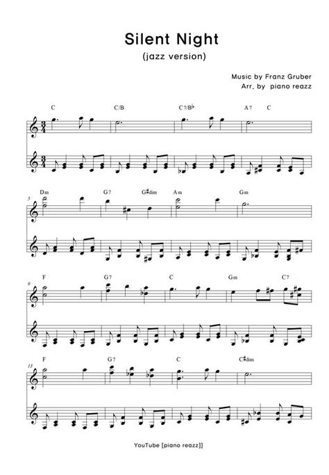 Carol Silent Night Jazz Bossa By Piano Reazz Sheet