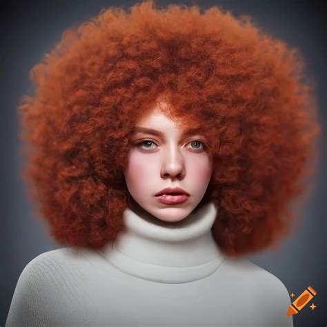 Portrait Of A Beautiful Redhead Woman With A Massive Afro And White