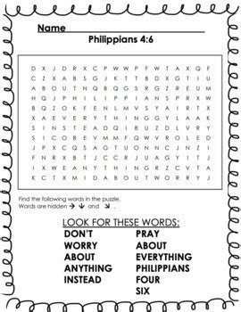 Philippians 4 6 Bible Verse Worksheet Set Theme Worry TpT