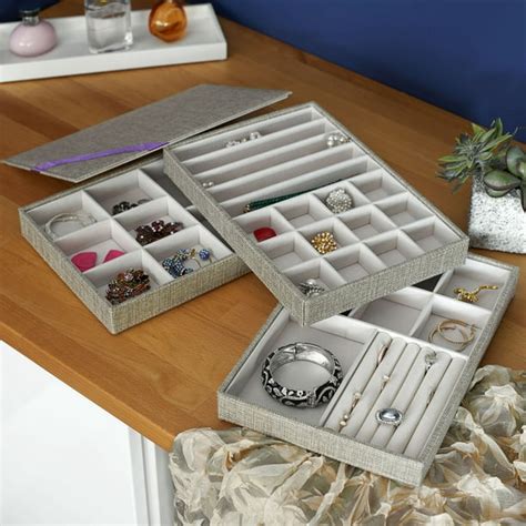 Household Essentials - Stackable Jewelry Accessory Organizer Trays Set ...