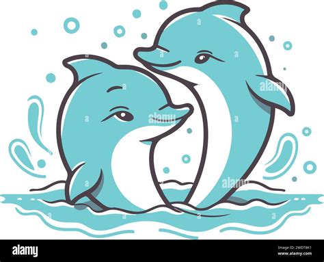 Dolphins In Water Vector Illustration Of Two Dolphins Swimming In