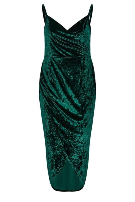 Yours London Plus Size Green Velvet Bodycon Wrap Dress Yours Clothing