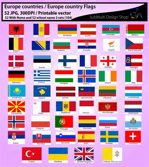 Europe Countries / Europe Country Flags / Country Flag / - Etsy