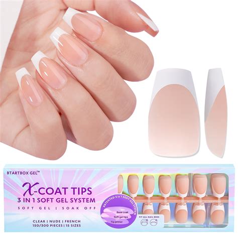 BTArtbox 160pcs Short Coffin French Tip Soft Gel Press On Nails Nude