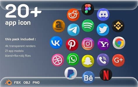 Social Media Icons D Model Cgtrader