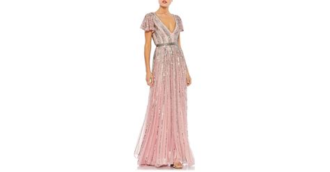 Mac Duggal Stripe Sequin Embellished Evening Gown In Pink Lyst